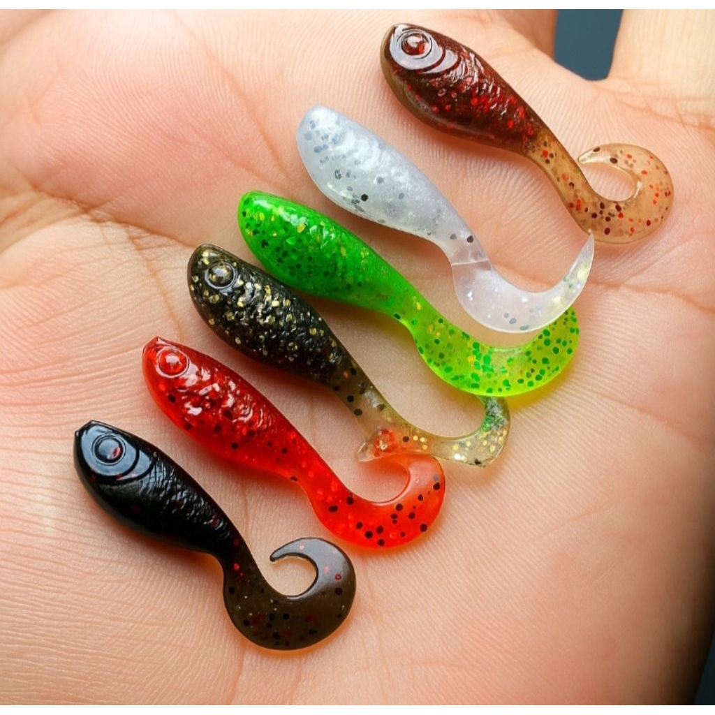 ปลายางหางหนอนซุปเปอร์จิ๋ว(ทรงอ้วน)3.5cm.0.7g.งานเก็บตกกระพงแพ็ค6ตัวและ10ตัว