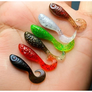 ปลายางหางหนอนซุปเปอร์จิ๋ว(ทรงอ้วน)3.5cm.0.7g.งานเก็บตกกระพงแพ็ค6ตัวและ10ตัว