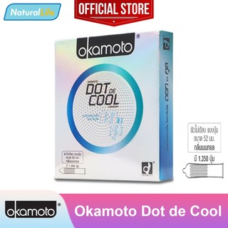 Okamoto Dot de Cool ถุงยางอนามัย โอกาโมโต ดอท เดะ คูล ไม่เรียบ ปุ่ม สูตรเย็น เมนทอล ขนาด 52 มม. 1 กล่อง(บรรจุ 2 ชิ้น)