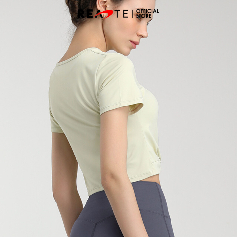 READTE เสื้อยืดออกกำลังกาย ใส่วิ่ง โยคะ TWIST FRONT ผ้านิ่มระบายอากาศดี SPORT WEAR — صورة 4
