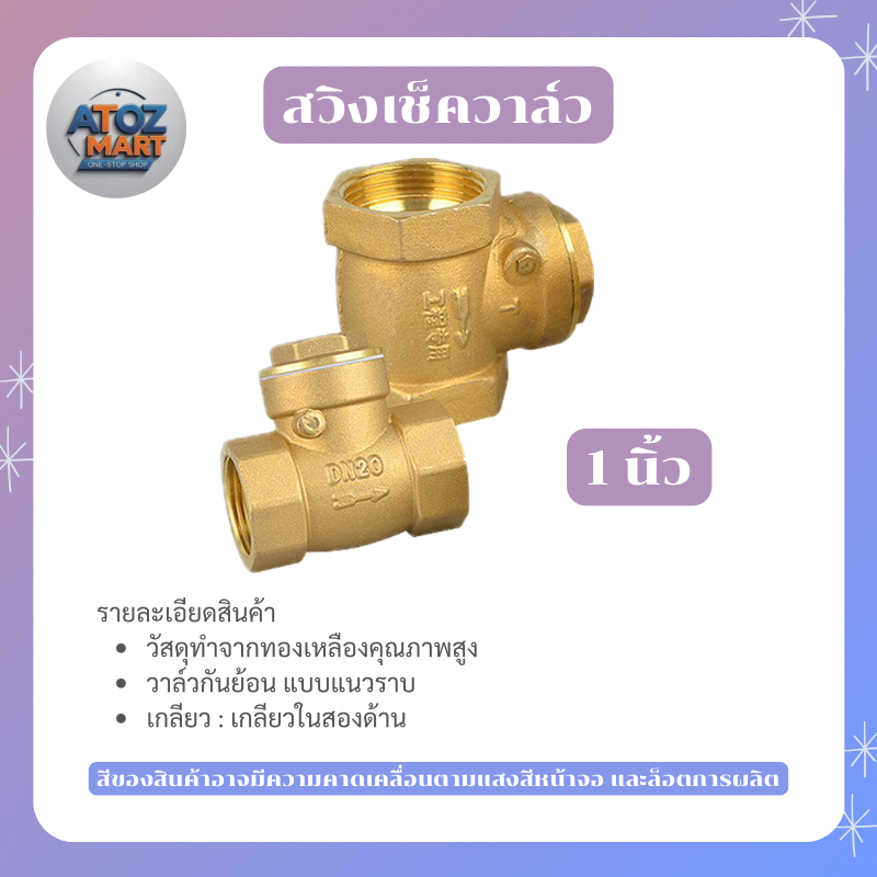 วาล์วกันย้อนกลับทองเหลืองเกลียวใน สวิงเช็ควาล์ว ขนาด 4หุน - 1นิ้ว ทนสนิม น้ำแรง