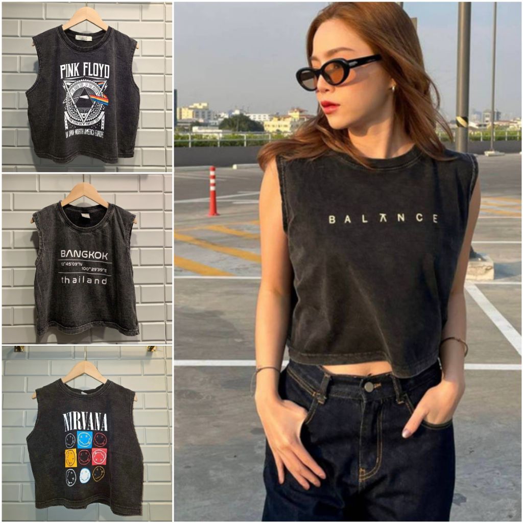 Sleeveless Crop Vintage Style | ครอปแขนกุด เสื้อฟอก สกรีนลาย
