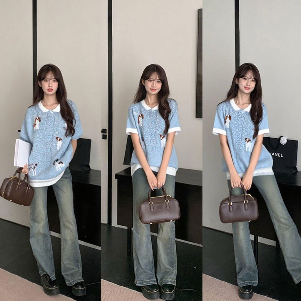 🔥919JEANS🔥เอวสูง สะโพกปล่อยต้นขากว้าง กางเกงยีนส์ผู้หญิง กางเกง Micro Lat