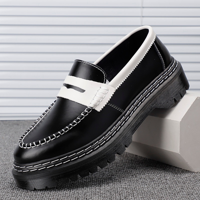 Dr. Martens รองเท้าหนัง Loafers สีดำและสีขาว Oreo หนาแต่เพียงผู้เดียว Loafers รองเท้า Unisex หนังวัว