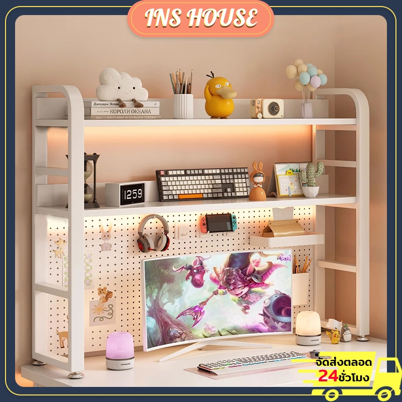 ชั้นวางของบนเดสก์ท็อป เดสก์ท็อป DIY ชั้นวางของอเนกประสงค์ 75/115cm+ชุดจัดเก็บ โครงเหล็กพ่นสี สามารถรับน้ำหนักได้มาก