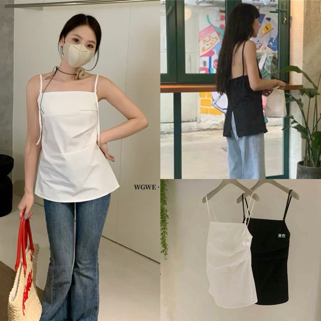 📍พร้อมส่ง📍3769 เสื้อสายเดี่ยว หลังสมอค เนื้อผ้าดี ผ่าด้านหลัง งานสวย  TAG : WG.WE🇰🇷