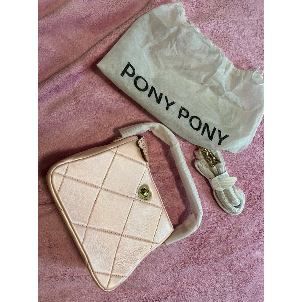 กระเป๋าหนังแท้สีชมพู PONY PONY