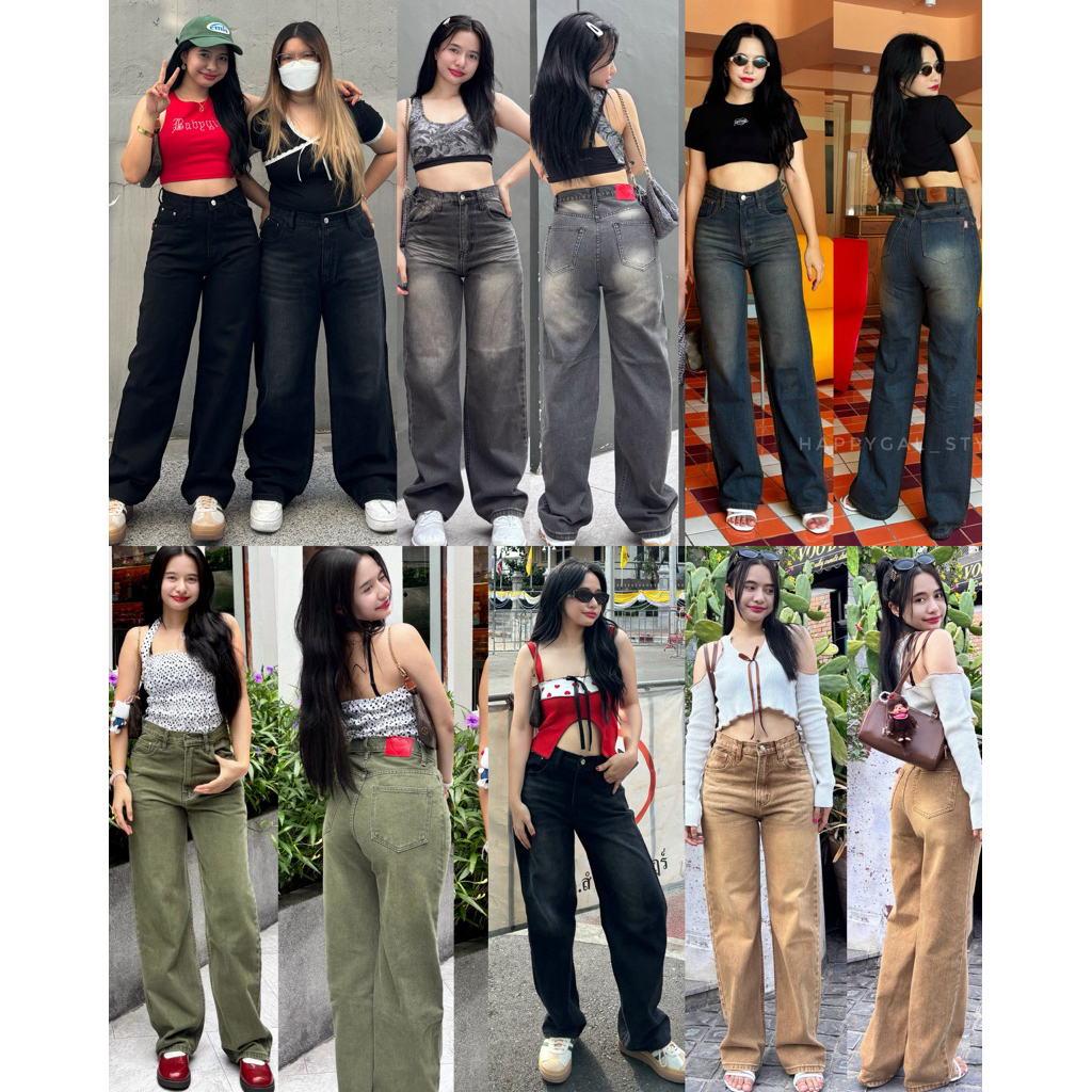 เอว 26-40 (กระบอกเบสิคป้าย Happygal) ใส่แล้วผอม Baggy❤️ กางเกงยีนส์สาวอวบ Plus size