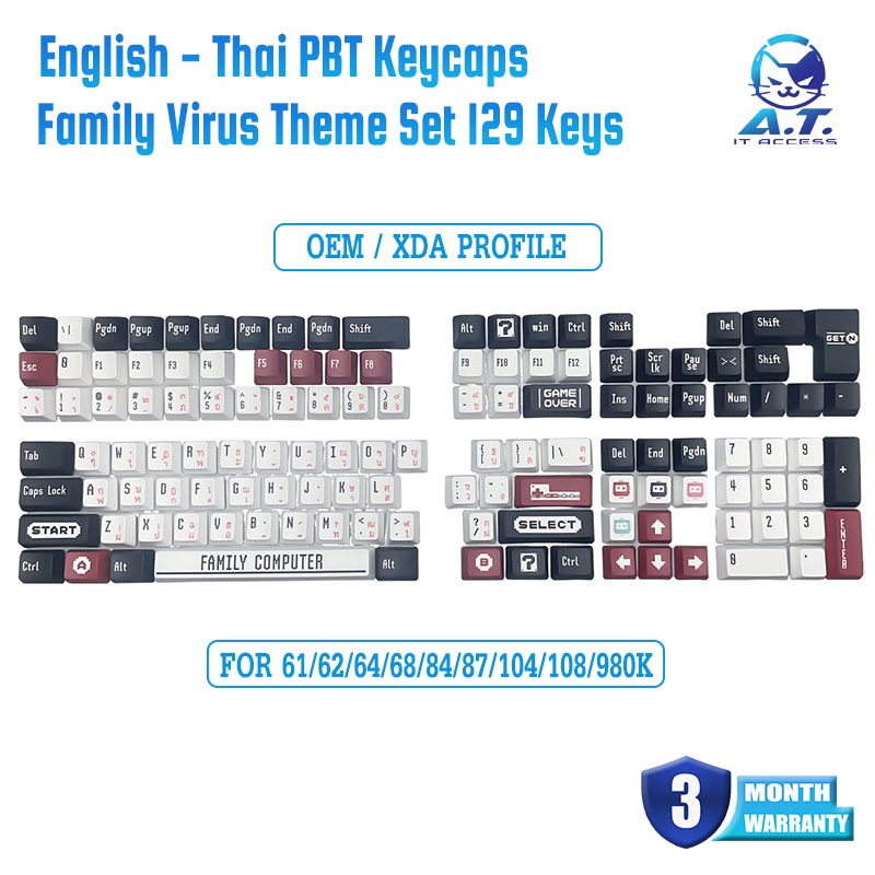 คีย์แคป Readson English - Thai PBT Keycaps Family Computer Set 129 Keys For Mechanical Keyboard XDA 