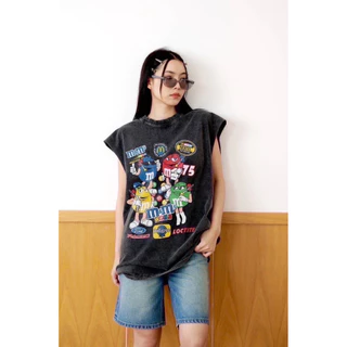 🌟STF_SHOP🌟เสื้อผ้าคอตตอน ฟองวินเทจ [ แขนกุด ] สกรีนหน้าลายเท่ๆน่ารัก งายUnisex อก 44-46 ยาว 29