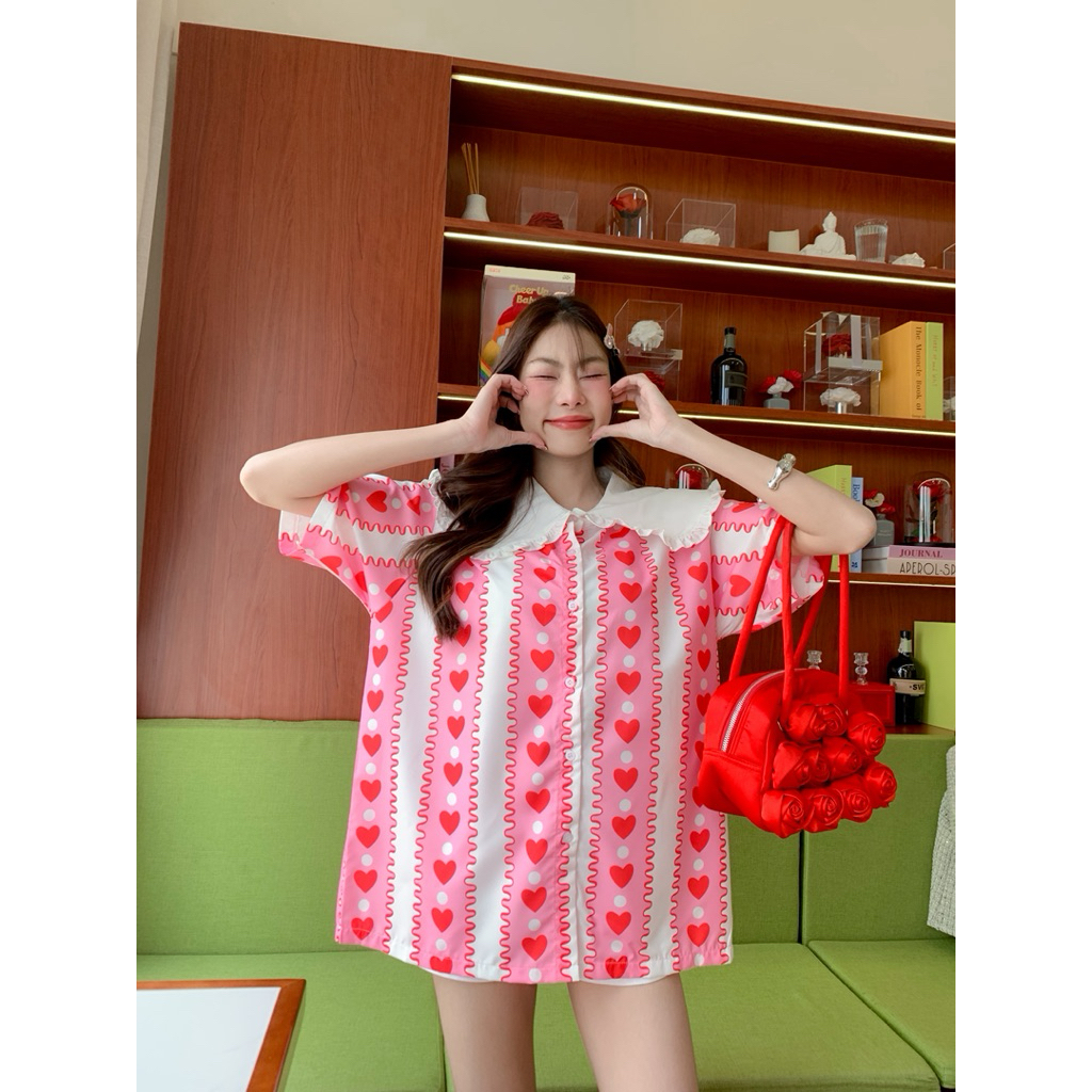 S15 Sunny closet เสื้อคอบัว Korean style อก free size46" ยาว27"