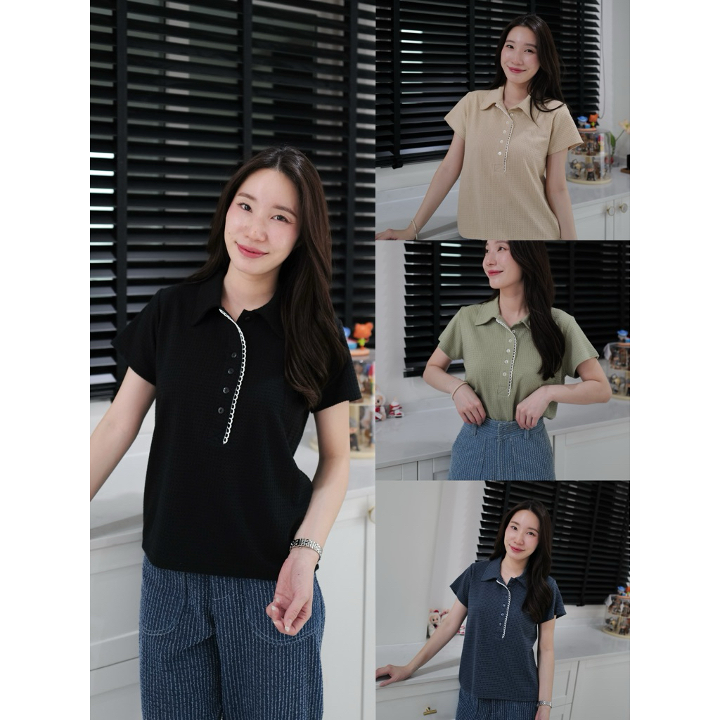 เสื้อ โปโลดีเทลลูกไม้ ‘โค้ง’