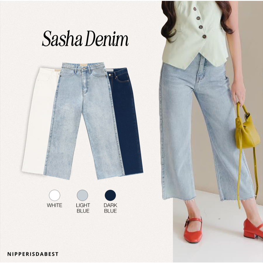 NIPPERISDABEST กางเกงยีนส์รุ่น Sasha denim ทรงกระบอกตรง ปลายตัด ยาวแบบเต่อ สียีนส์ก