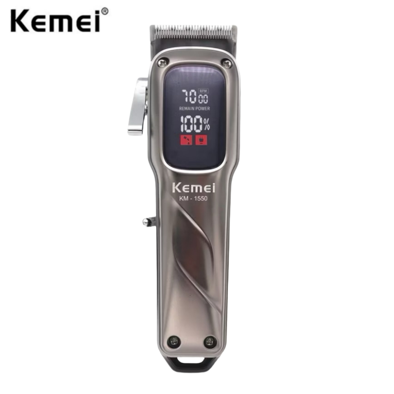 Kemei km1550 ปัตตาเลี่ยนมืออาชีพผมไร้สายสําหรับผู้ชาย - เครื่องตัดเสียงรบกวนต่ําพร้อมจอแสดงผล LED