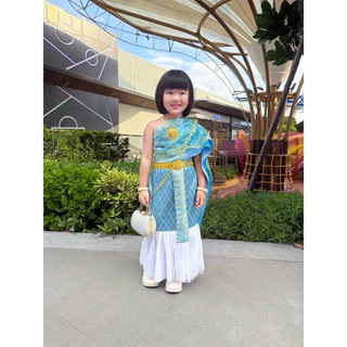 ชุดไทยลูกสาว ใส่เข้าวัดทำบุญรุ่นสะไบหางปลา