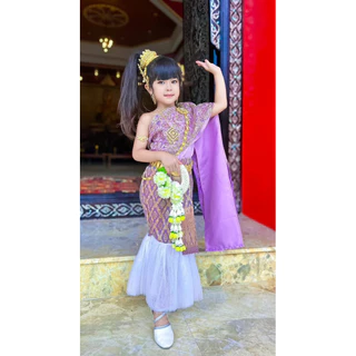 ชุดไทยลูกสาว ใส่เข้าวัดทำบุญรุ่นสะไบหางปลา
