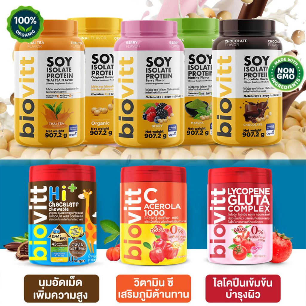 เซ็ตเม็ดเคี้ยว+Soy | biovitt Soy Protein Isolate ซอยโปรตีน ไอโซเลท | เม็ดเคี้ยว อร่อย เคี้ยวหนึบ