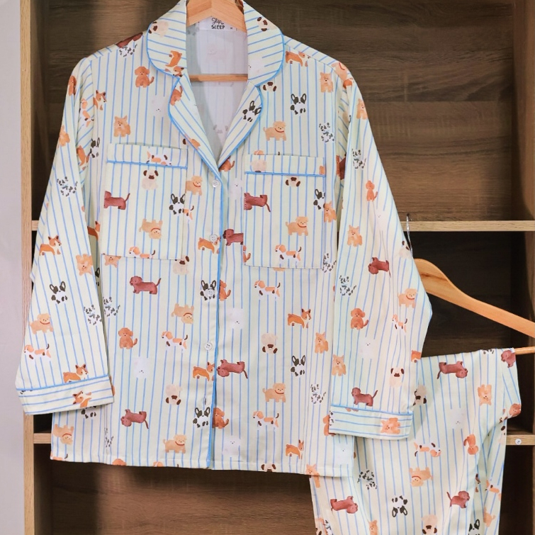 ชุดนอน sliptosleep - Cream Pup Long Pants Set [Thai designer]