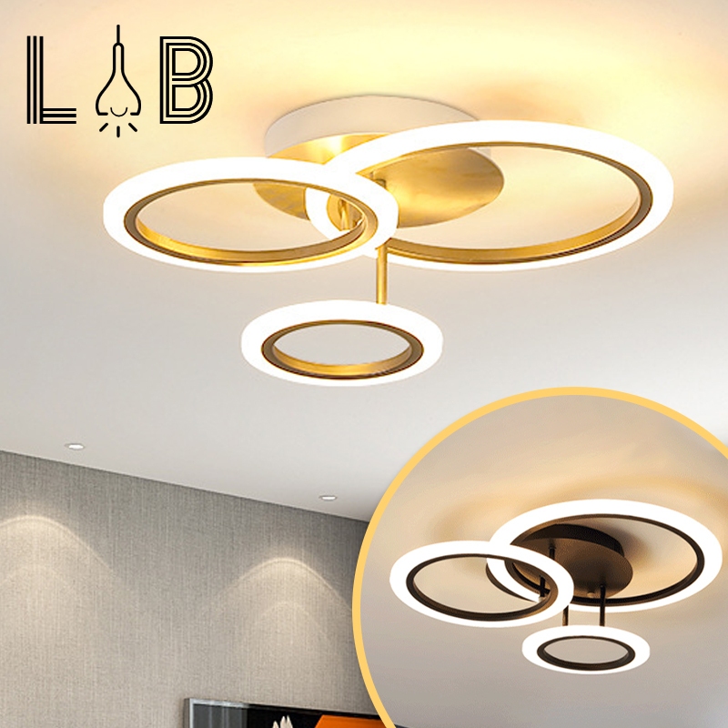 ECONN โคมไฟเพดาน โคมไฟติดเพดาน LED 3 วง ปรับแสง 3 สี สไตล์โมเดิร์น สำหรับห้องนั่งเล่น ห้องอาหาร ห้องนอน