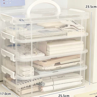 กล่องเก็บของพกพา4ชั้น กล่องลิ้นชัก4ชั้น แบบพลาสติก กล่องเก็บเครื่องเขียน กล่องเก็บเครื่องประดับ