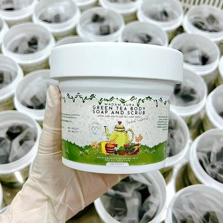 สครับมาดามออร่าสูตรชาเขียว สครับชาเขียว MADAM AURA scrub สครับเนื้อละเอียดไม่บาดผิว