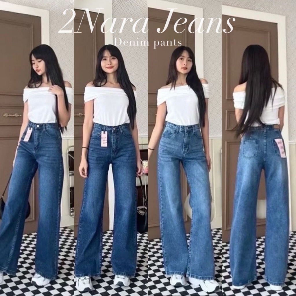 2NaraJeans กางเกงยีนส์ ขายาว รุ่น Big Cylinder เอวสูง ยาว 39 นิ้ว(S-lN)