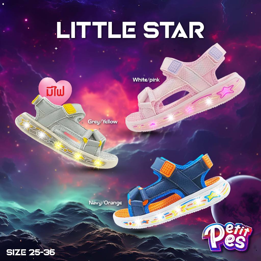 Petit Pes เปอติท ปา รุ่นLittle Star รองเท้ารัดส้น พื้นรองเท้าไฟ LED สีฟ้า รหัสPE8-RI9006K