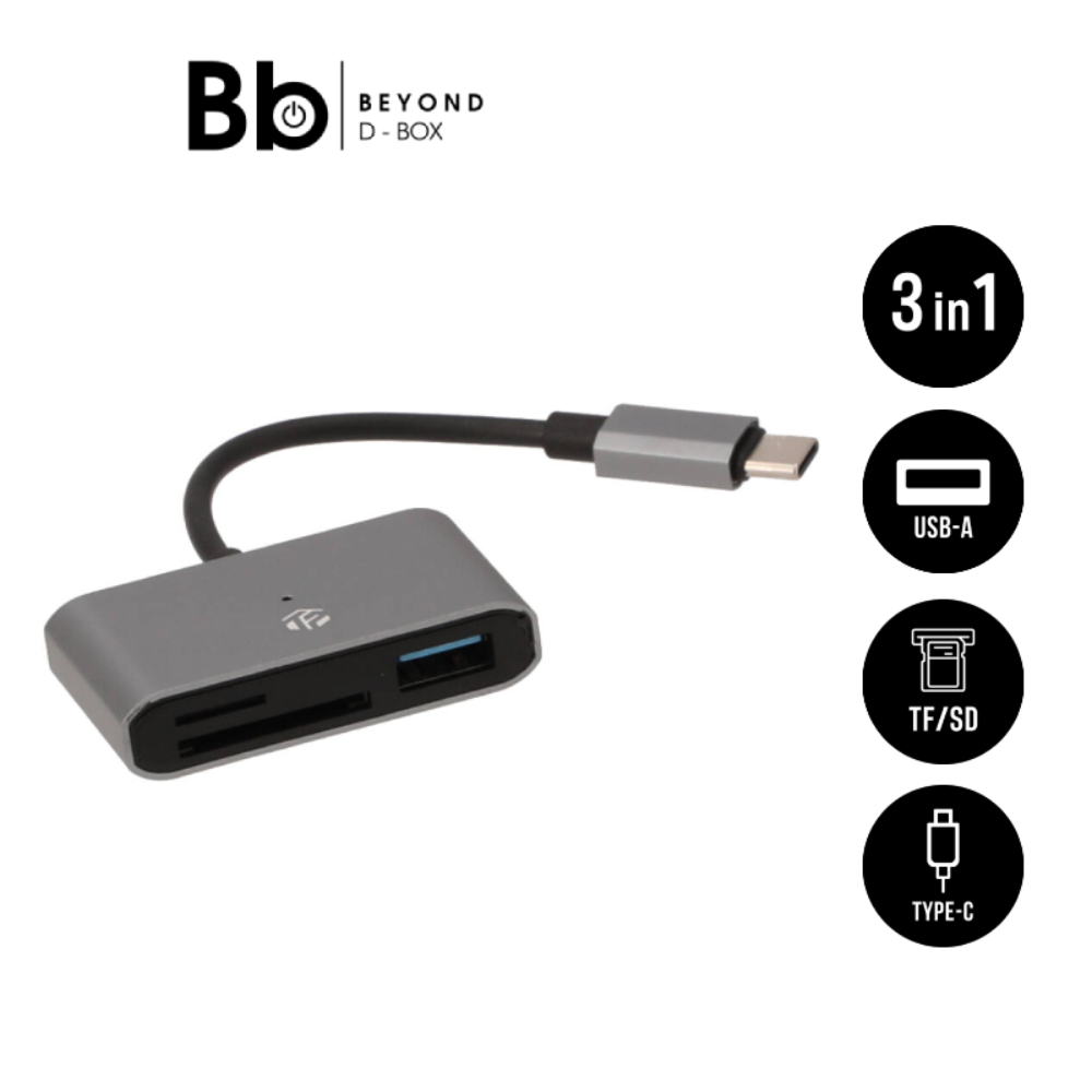 การ์ดรีดเดอร์ TECHPRO Mul-Function 3 in 1 Type-C Card Reader/USB-Ax1 Grey by BB Beyond D-Box