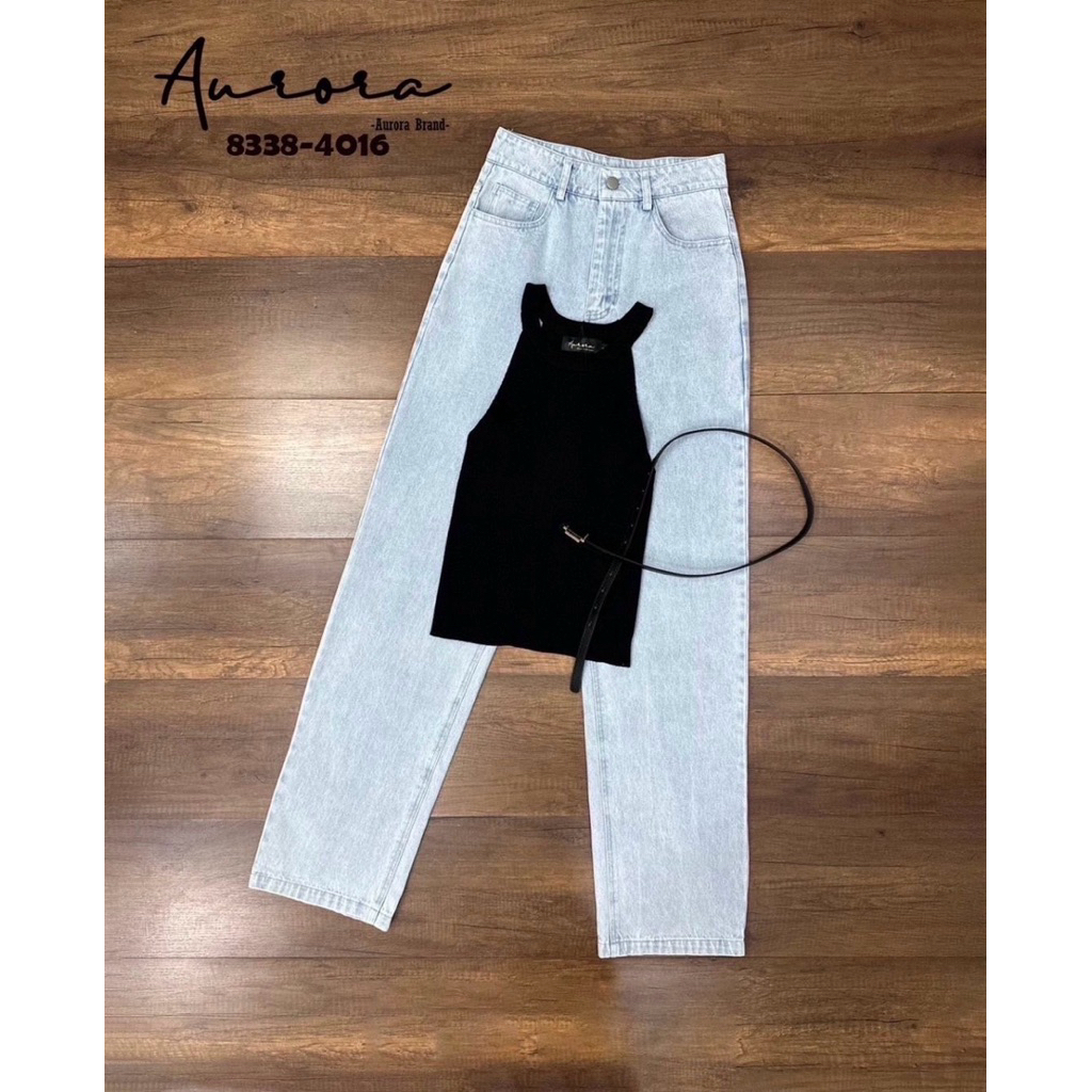 พร้อมส่ง XS SM⚡️AR 8338 ชุดเซต เสื้อสีดำ+กางเกงยีนส์ขายาว+เข็มขัด คุ้มมาก!