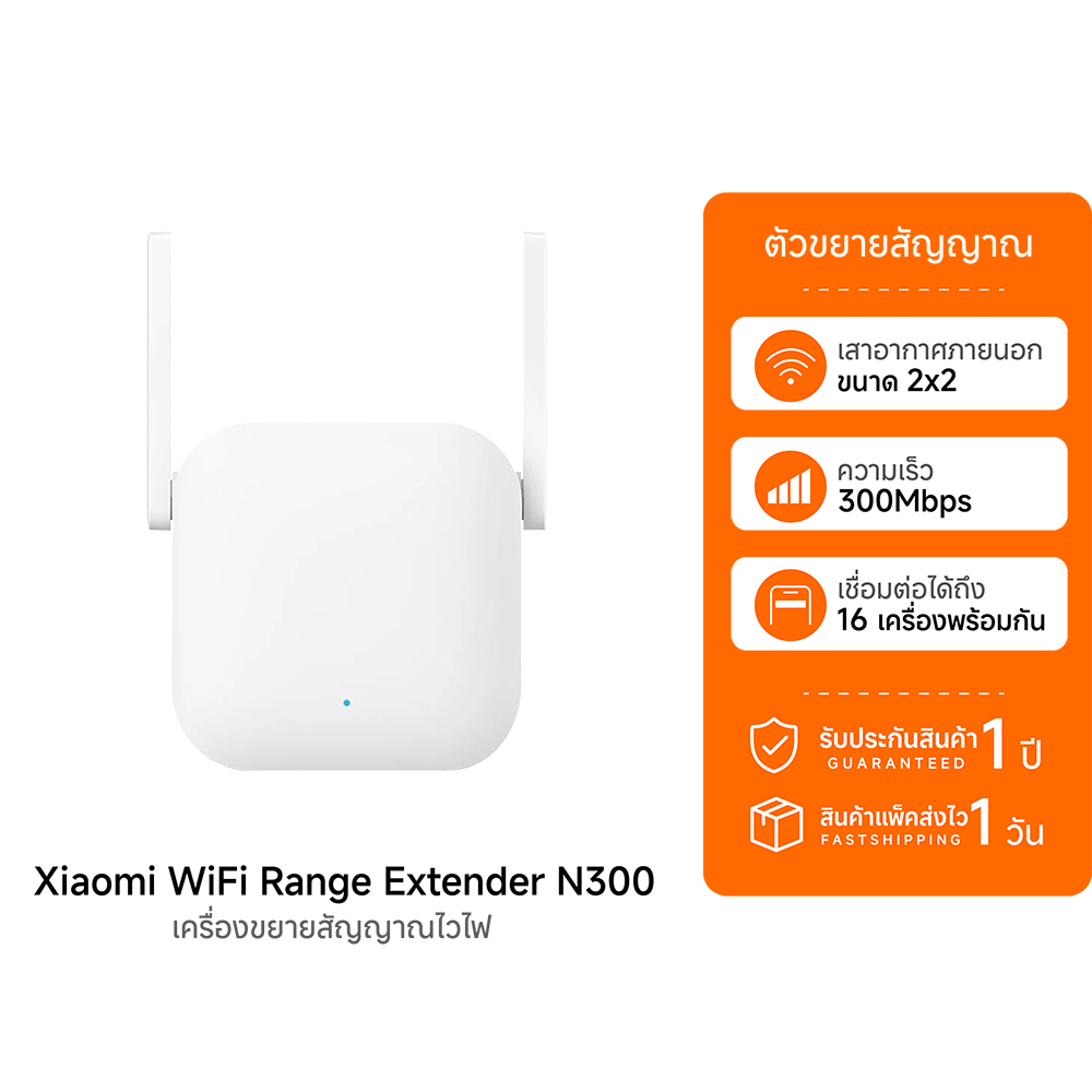 (รับประกันศูนย์ไทย) Xiaomi WiFi Range Extender N300 ตัวขยายสัญญาณ 300Mbps รองรับ 2.4GHz ขยายสัญญาณ WiFi Repeater -1Y