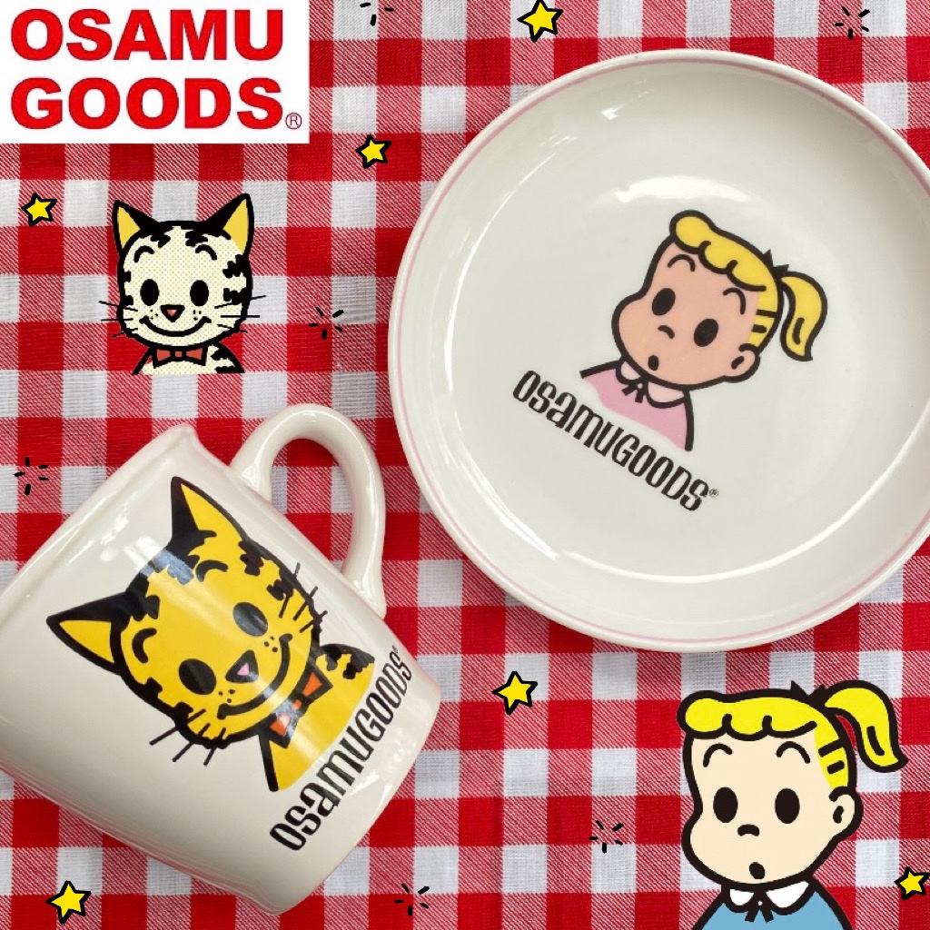 👧จานและแก้วนํ้าเซรามิกสีขาวลาย Osamu Goods✌️ของมือสองน้าา