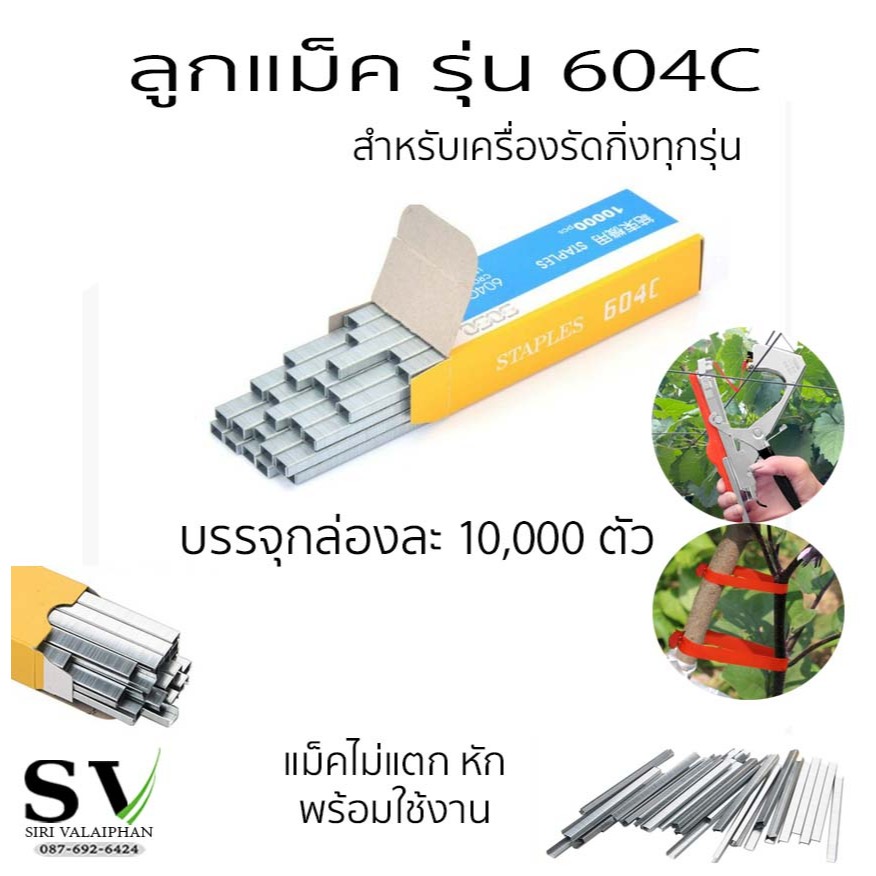 ลูกแม็ค เบอร์ 604C กล่องละ 10,000 ตัว สำหรับเครื่องรัดกิ่งไม้ ผูกกิ่ง ยอดไม้ สินค้าคุณภาพ ไม่แตก ไม่หัก