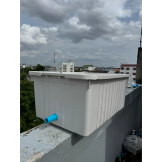 อ่างเลี้ยงปลา 65 ลิตร ท่อสีฟ้า (อ่างสีขาวครีม) 64x44x31ซ. ระบบoverflow สามารถปรับระดับน้ำ และถอดท่อเปลี่ยนน้ำได้