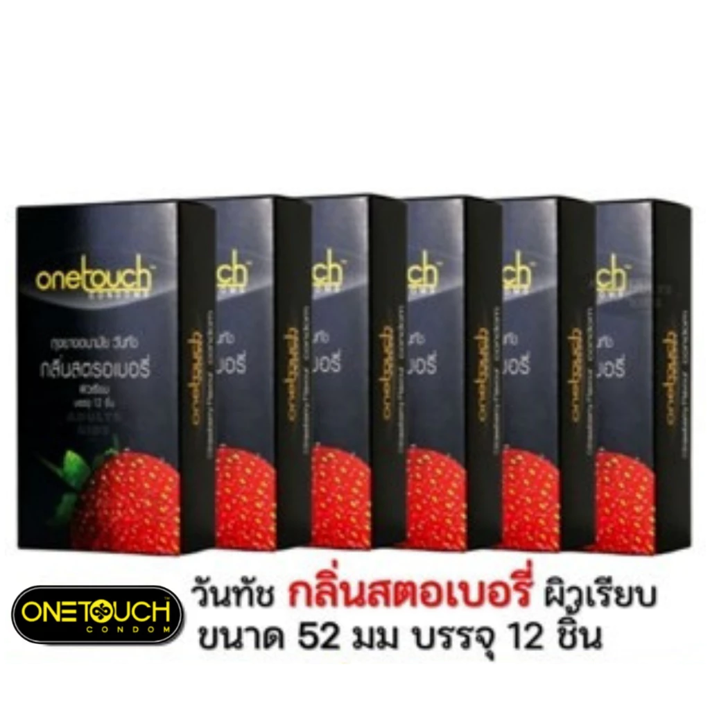 [แพ็ค 6กล่อง] Onetouch Strawberry วันทัช สตรอเบอรี่ ขนาด 52 มม.กล่องใหญ่ [ 72ชิ้น 12ชิ้น/กล่อง ]