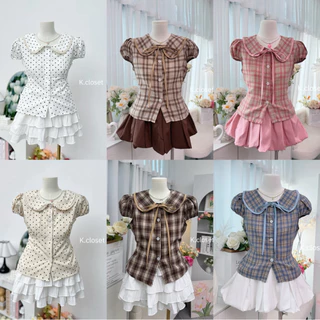 (มีถึงอก40 กด Size2 )เสื้อคอบัวลายจุด เสื้อคอบัว Polka Dot เสื้อคอบัวลายสก็อต💗เสื้อคอบัวสาวอวบ❌อ่านรายละเอียดก่อนสังค่า❌
