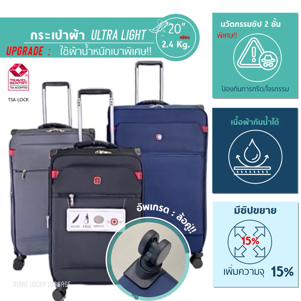 กระเป๋าเดินทางผ้าเบาพิเศษ!!20”24”28” saint2009 มีประกัน✅อัพเกรดล้อคู่ ซิป2ชั้นกันขโมย(MORE1913)