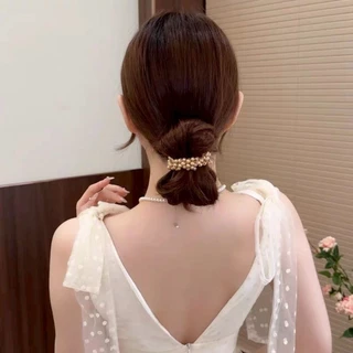 Vogue🌟พร้อมส่ง🌟 ยางรัดผม แต่งลูกปัก สีพาสเทลน่ารัก ยืดมัดพอดี (VO-43)