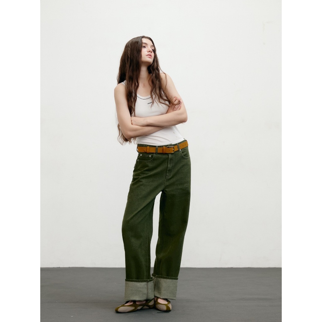 (NEW) OLIVE Turned-Up Jeans