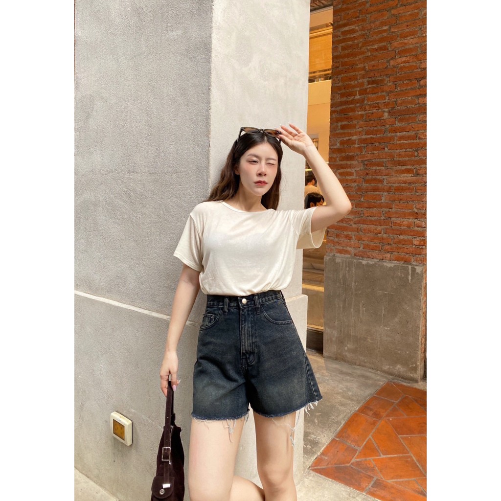 SuntreeJeans  กางเกงยีนส์ขาสั้น ผ้าไม่ยืด ปลายขาลุ่ย เอวสูง ยาว 15 นิ้ว - รูปที่ 3