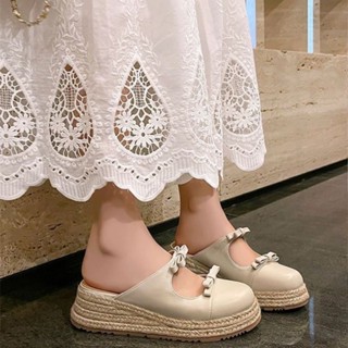 รองเท้าแตะสวม แต่งโบว์น่ารัก สไตล์สีมินิมอล รุ่นBR520