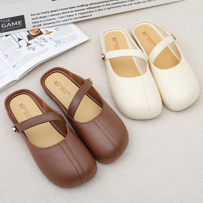 SHO-2513   รองเท้าเปิดส้น รองเท้าแบบสวมส้นแบน สำหรับผู้หญิง วัสดุยาง นิ่มใส่สบาย สินค้าพร้อมส่ง