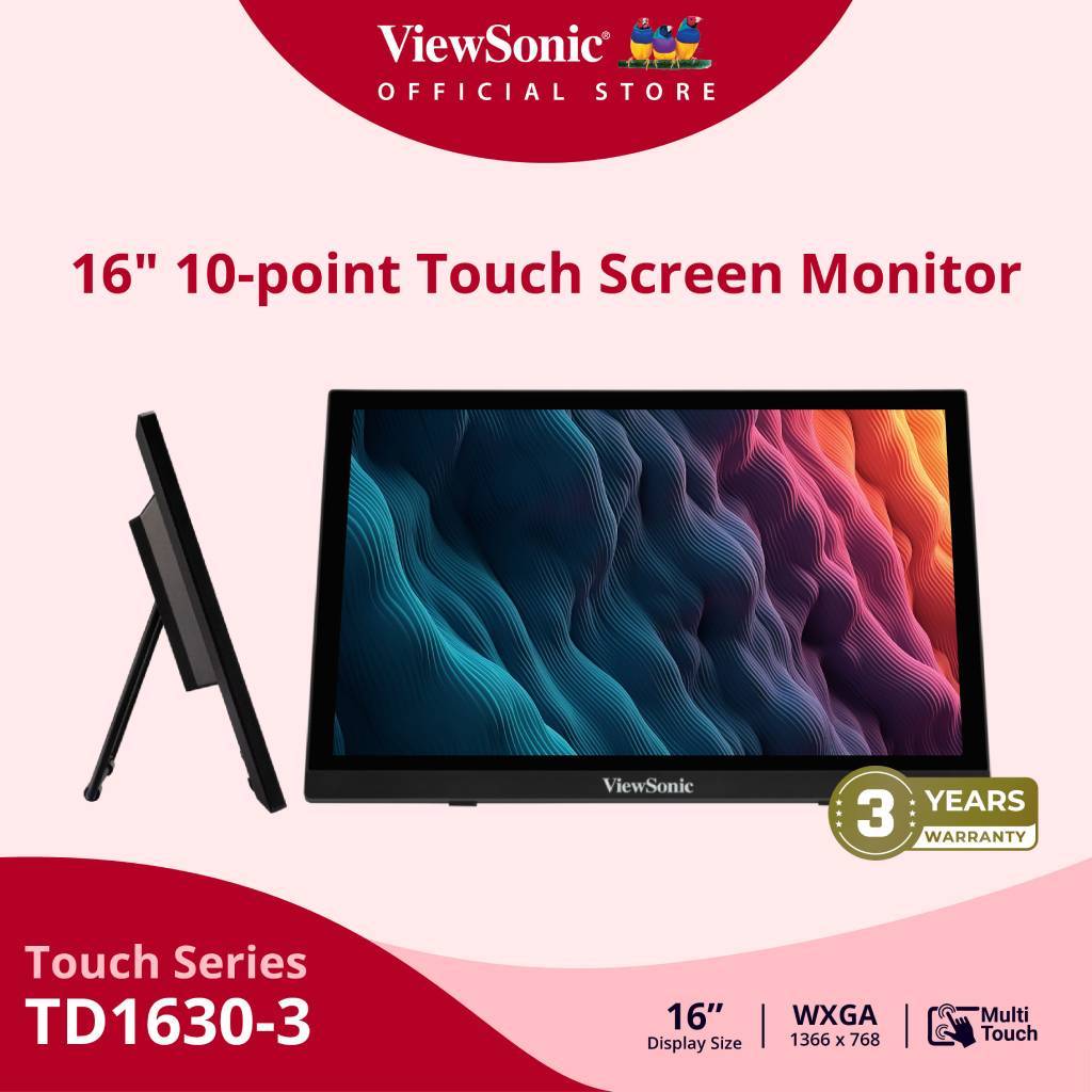 ViewSonic TD1630-3 16" 10-point Touch Screen Monitor/15.6"/TN/60Hz/12ms(จอสำหรับธุรกิจ)(จอทัชสกรีน 1