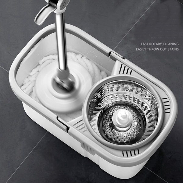 Hs  ไม้ถูพื้น Spin Mop ชุดถังปั่นสแตนเลส พร้อมไม้ถูพื้น 8999 (สีเทา)