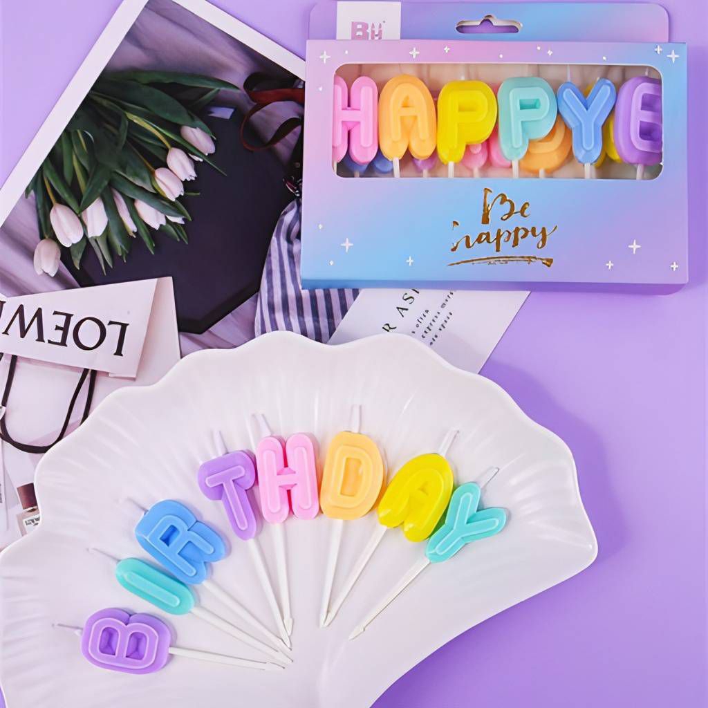 เทียนวันเกิดHappy Birthday แบบแยกตัวอักษรสีพาสเทล(แบบใหม่)