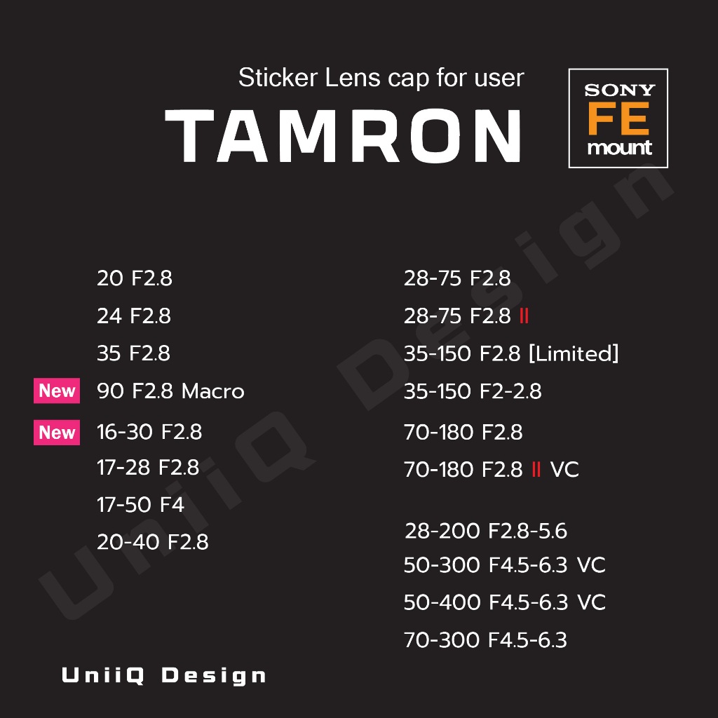 Sticker Lens TAMRON [FE mount Sony] สติกเกอร์แปะฝาท้ายเลนส์ บอกระยะ บอกค่าF แปะฝาหน้าหลังเลนส์ ฮูด