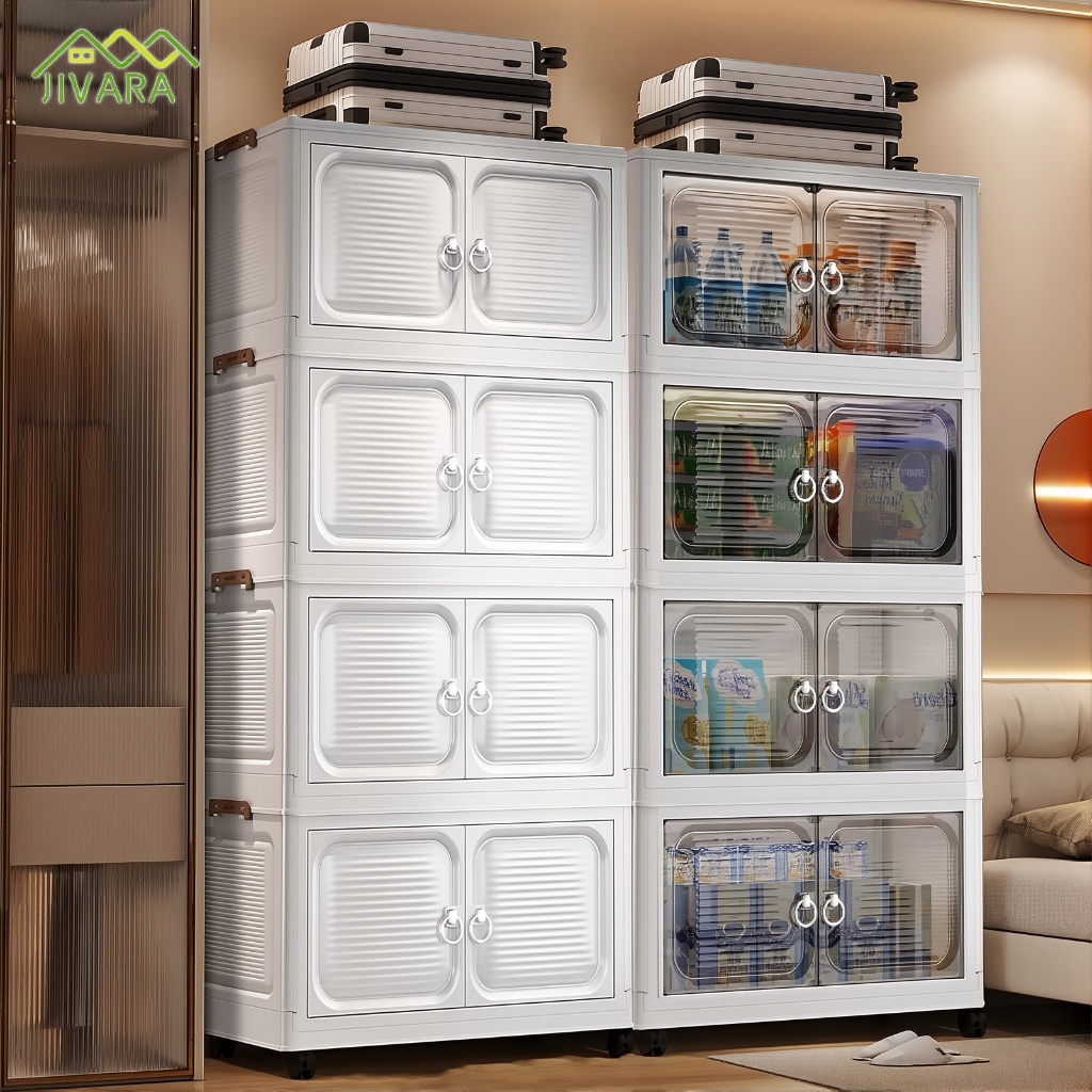 JIVARA ตู้อเนกประสงค์ ตู้เก็บของพับได้ ล้อหมุน 360°+ประตูแม่เหล็ก ตู้เก็บของขนาดใหญ่ | กันน้ำ-ฝุ่น 1