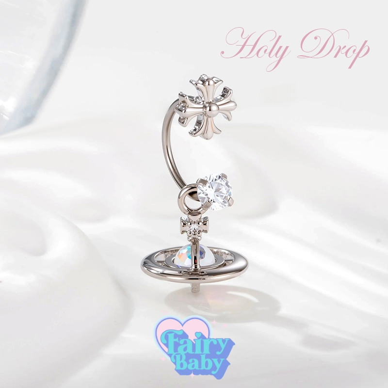 Fairybaby   จิว Holy Drop ( 1 ชิ้น ) แป้นแบน รูปดอกไม้ สวยงาม ประกายขาว เล่นแสง (J3-054)