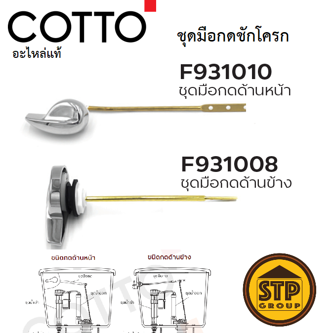 COTTO อะไหล่แท้ ชุดมือกดชักโครก ด้านหน้า/ด้านข้าง F931010 F931008 ติดตั้งง่าย