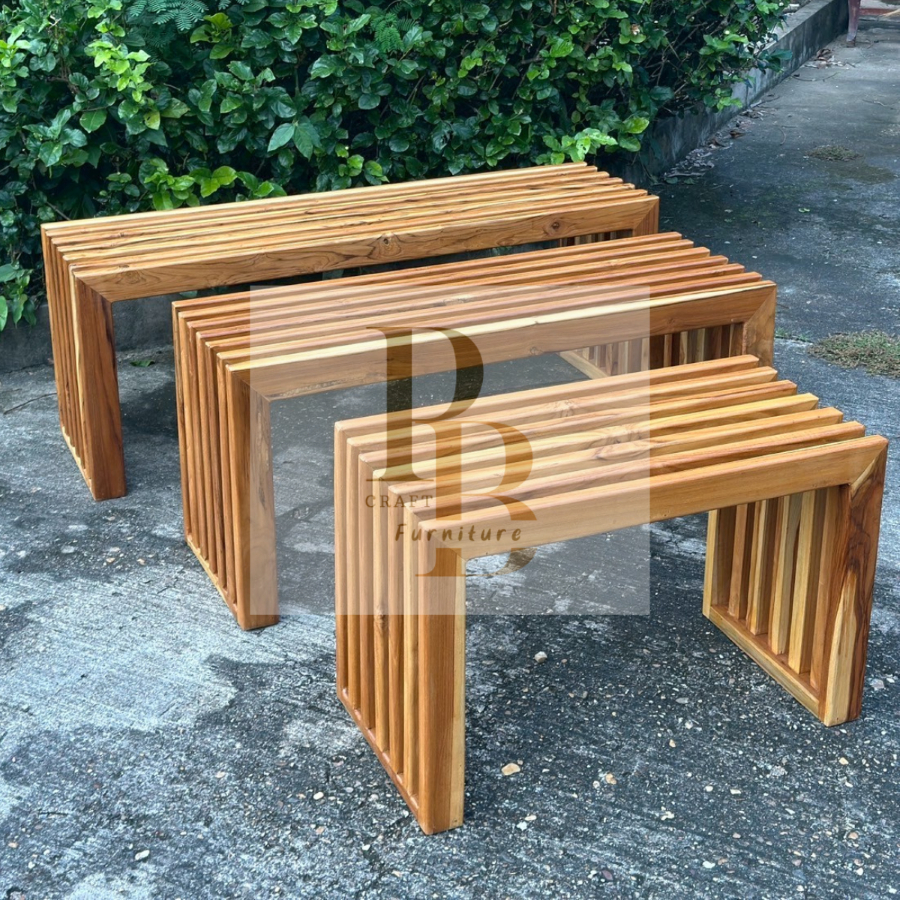 ม้านั่ง เก้าอี้นั่งซี่ แบบโมเดิร์น ไม้สักแท้ ขนาด 35 x 120 ซม. Teakwood modern bench ราคา ถูกที่สุด ดีลบีเคเค