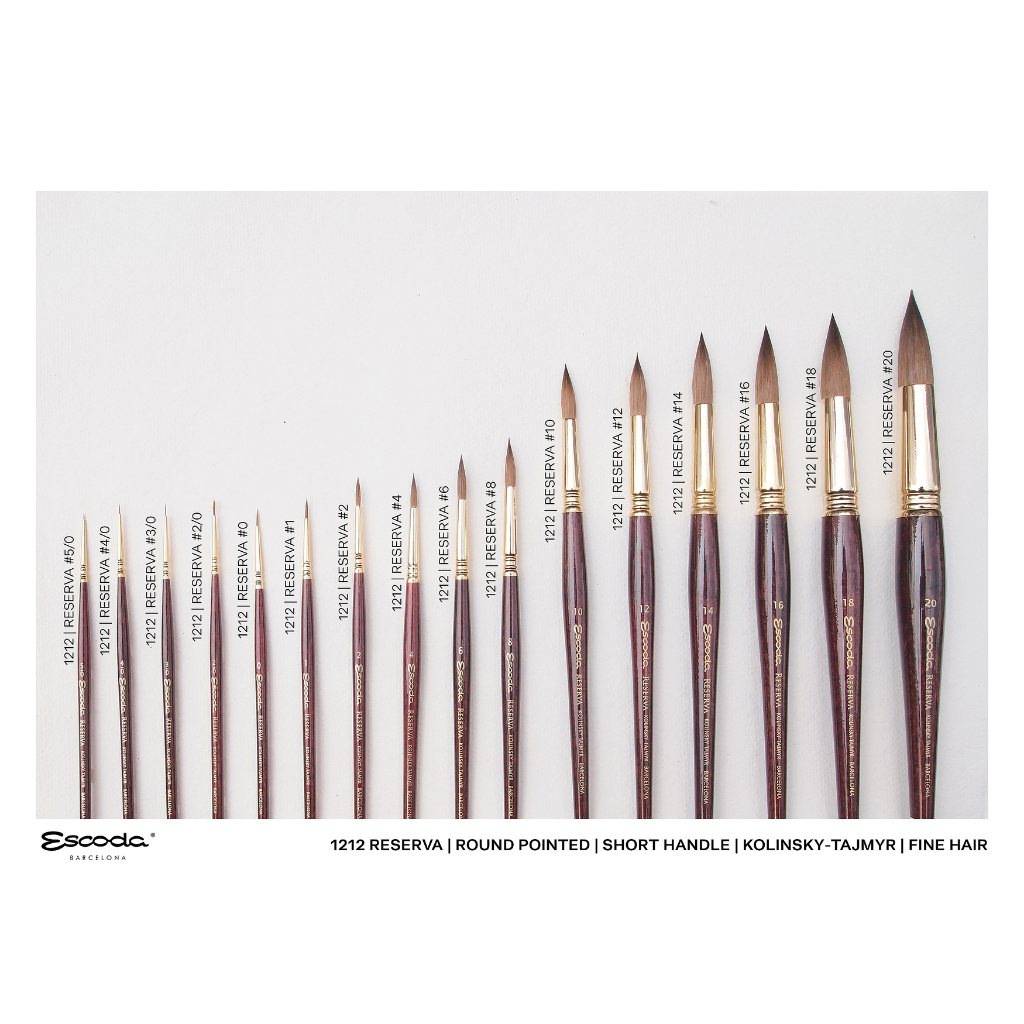Escoda RESERVA Round Pointed [1212] / พู่กัน ปลายกลม รุ่น RESERVA 1212 รุ่นด้ามมีลายสลัก แบรนด์ Escoda จากประเทศสเปน
